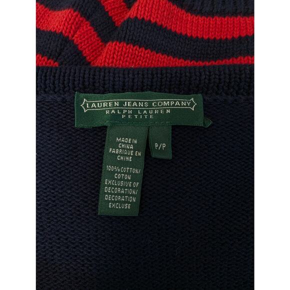 Ralph Lauren Petite Nautical Embroidered Flag Crest Sweater Top Red Blue Cotton - Picture 7 of 8